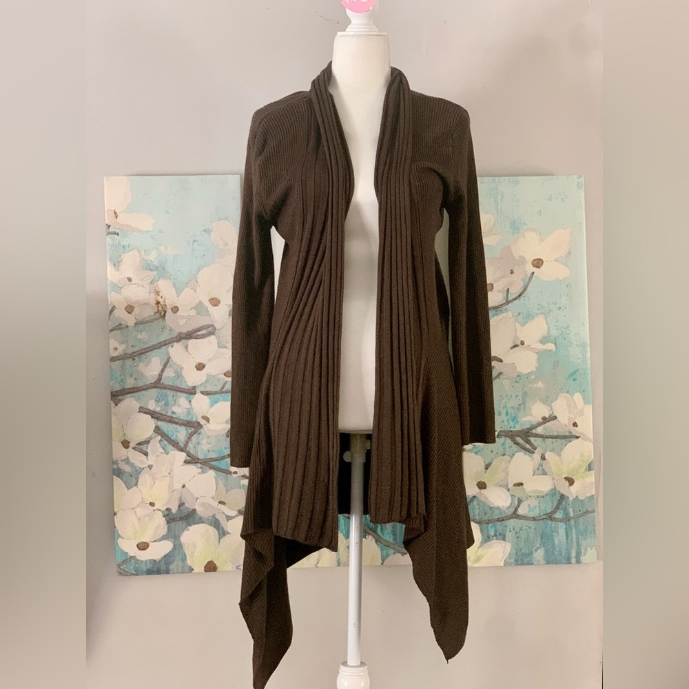 Nema Avenue Brown Ribbed Knit Cardigan Sweater